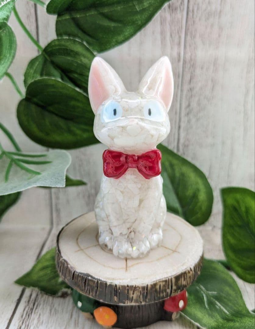 【睦月】切り株付き！まっくろくろの蝶ネクタイねこちゃん形オルゴ☆他４点