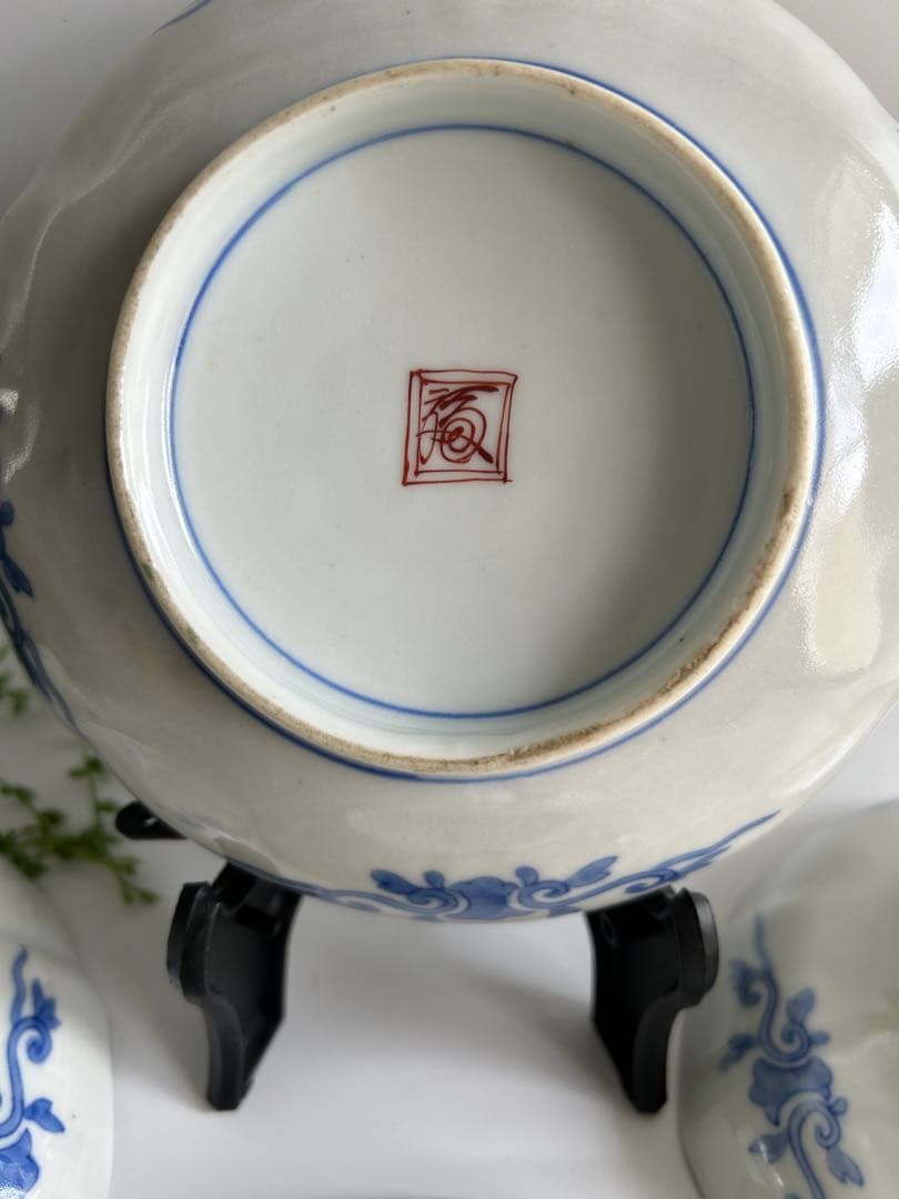 古伊万里 酒井田柿右衛門？ 染錦 花鳥亀文　角福 渦福 骨董 5枚