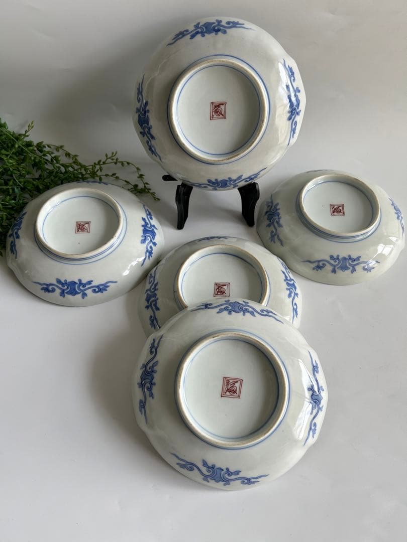 古伊万里 酒井田柿右衛門？ 染錦 花鳥亀文　角福 渦福 骨董 5枚