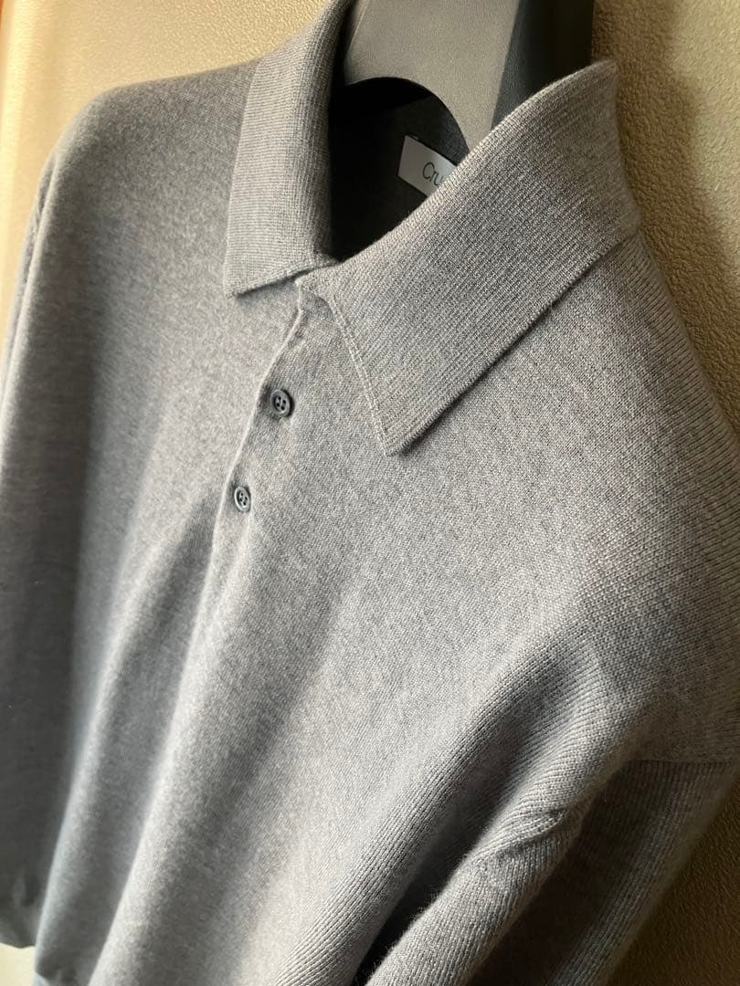 Cruciani ウール 27G ニットポロ 製品染め 長袖 杢グレー 52
