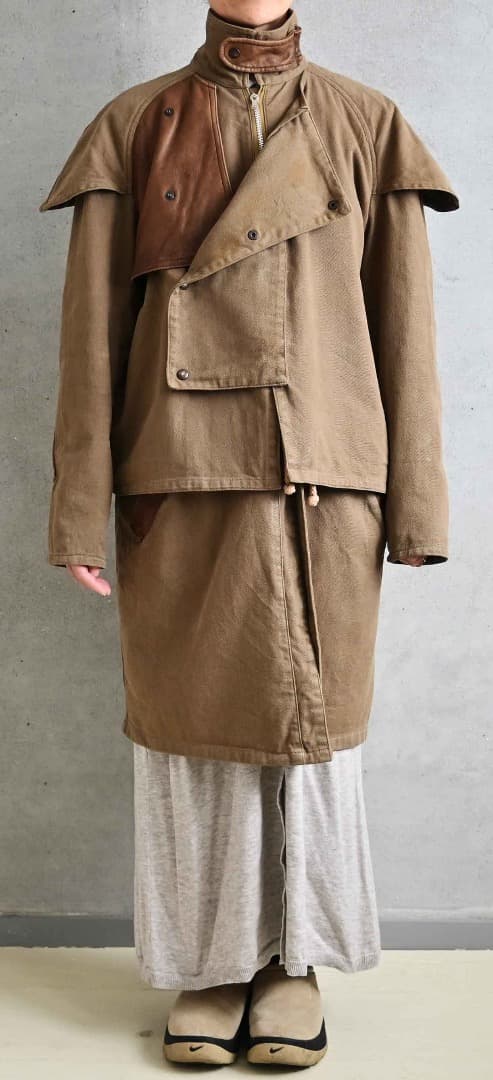 ninja964/スタンドカラー モーターサイクル ミリタリーレザーコート