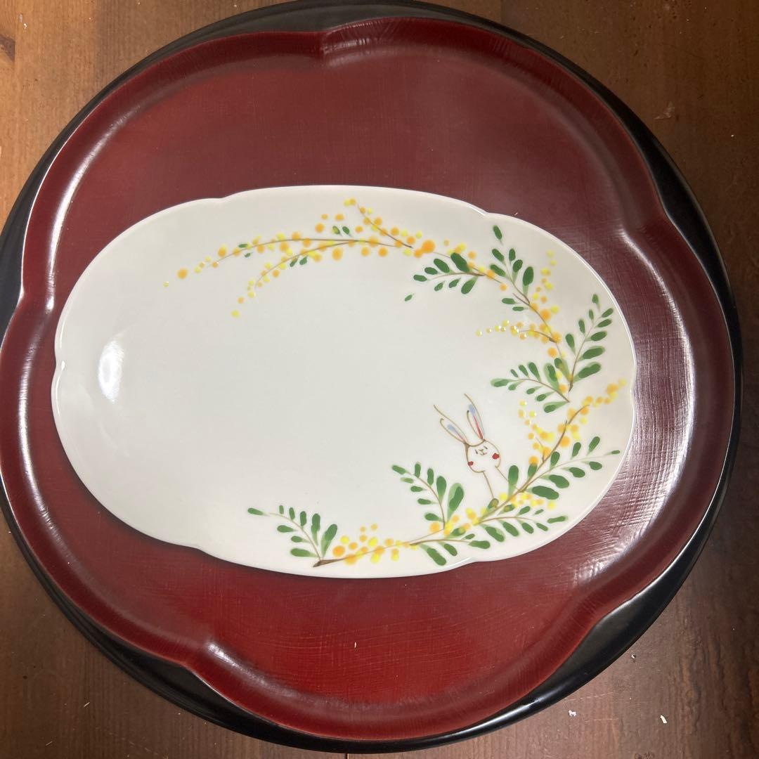 作家　陶芸作家　空萌工房 うさぎ 田口紀美子　ミモザ　はなプレート