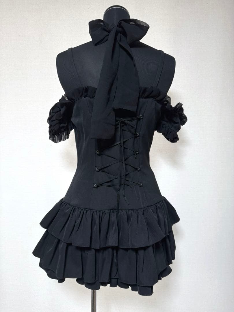 Na+H オフショルダー ブラックフリルミニワンピース 黒 ゴス ゴシック