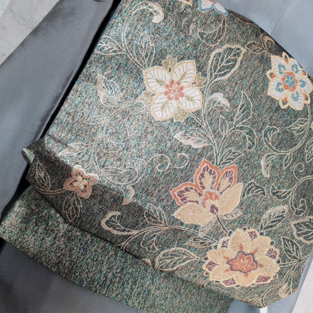 訪問着　フルセット　着物　正絹　トールサイズ　金彩加工　花　グレー地　O7