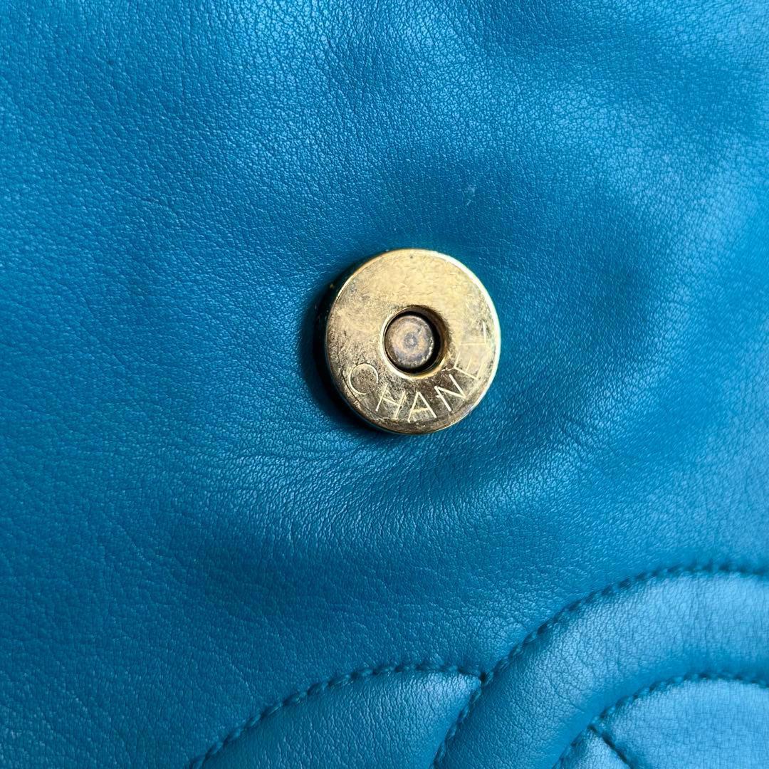 真贋済　CHANEL シャネル ブルー レザー ショルダーバッグ　ココマーク