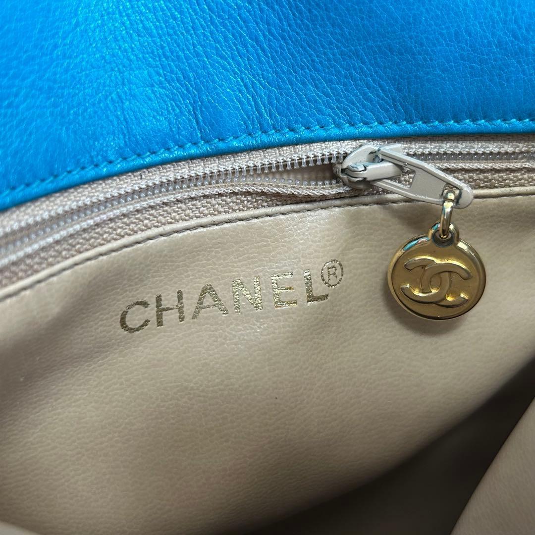 真贋済　CHANEL シャネル ブルー レザー ショルダーバッグ　ココマーク