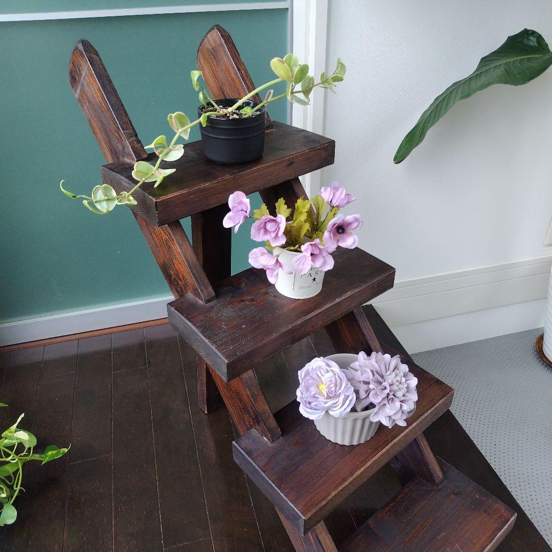 アンティーク 古木を活かした階段ディスプレイ台 シェルフ 4段 天然木