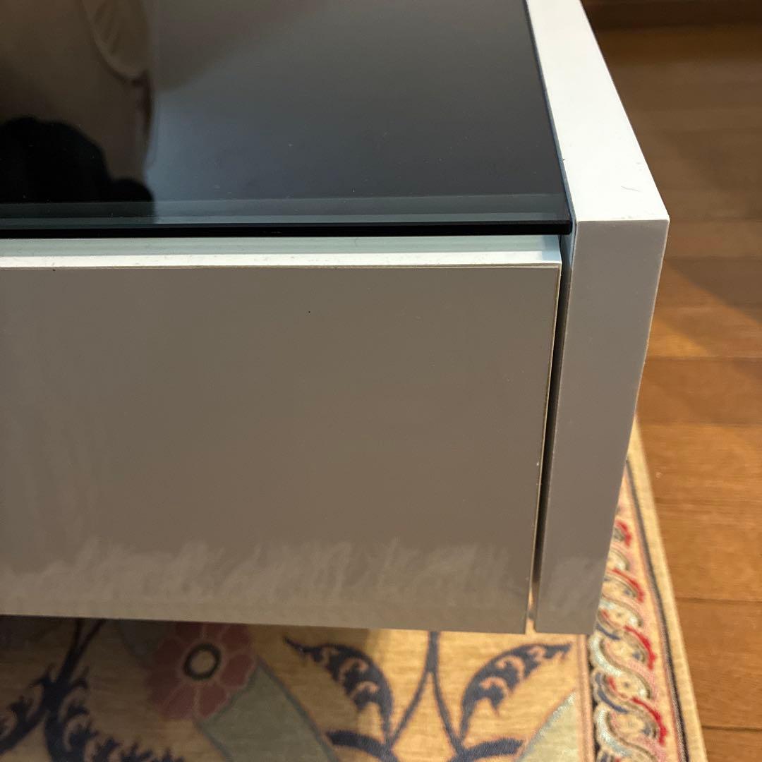 【美品】ガラステーブル モダン 白 完成品 引き出し 鏡面 エレガント 北欧