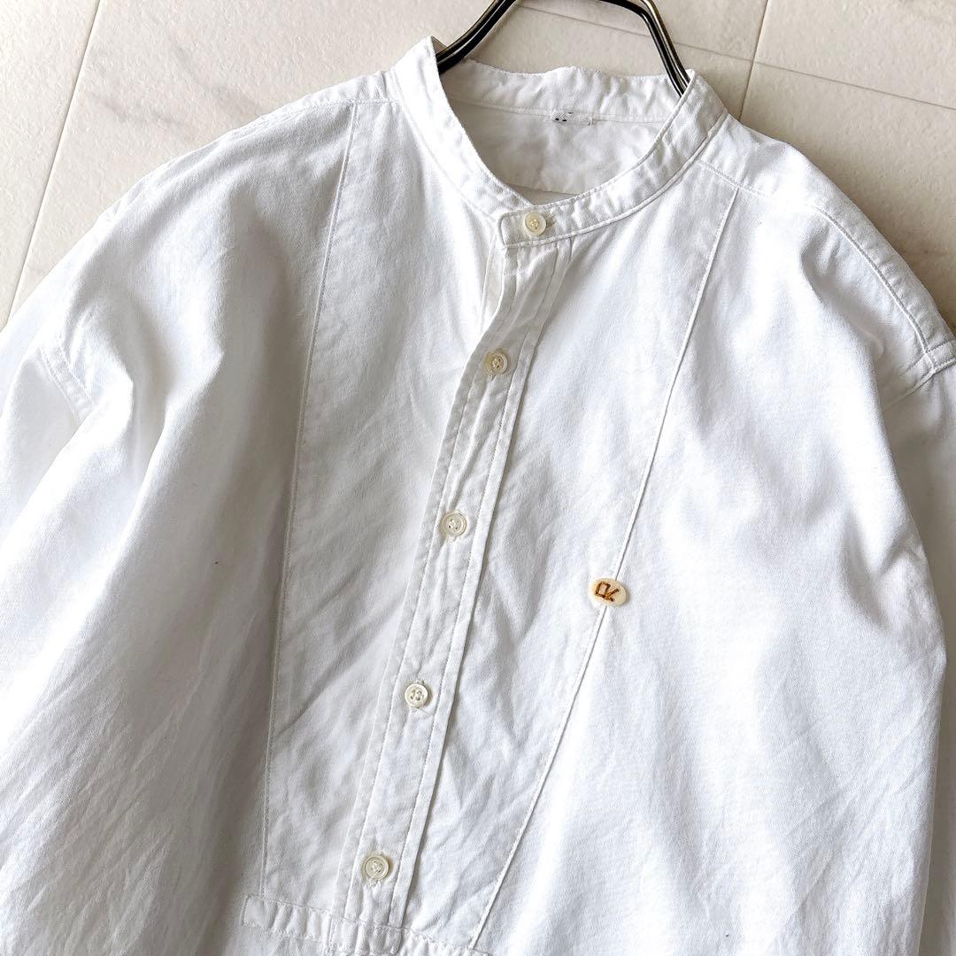 45R 薄オックスの908ビッグーグーシャツ ホワイト 2ゆったり 刺繍ボタン