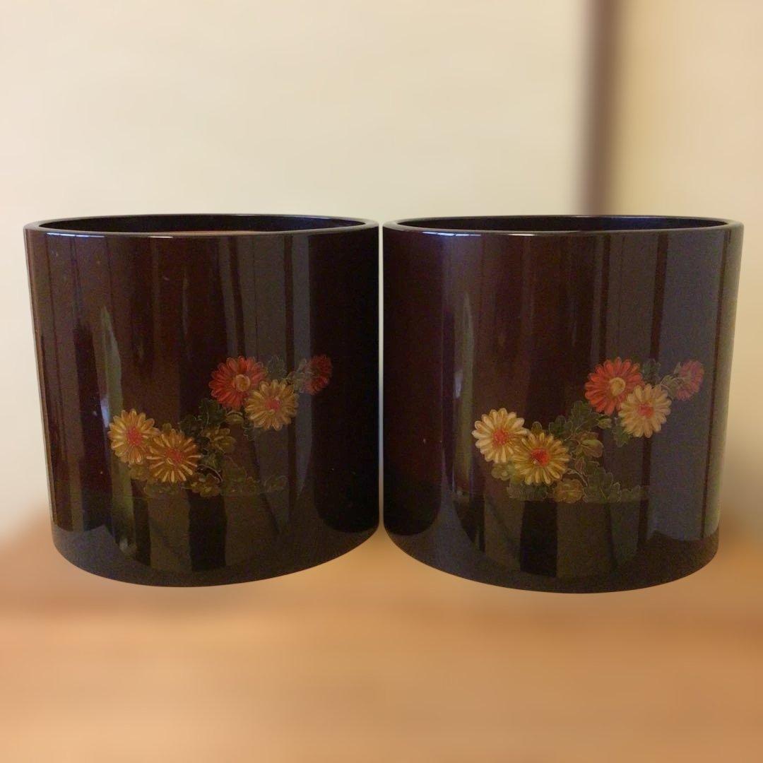 アンティーク　輪島塗り　手あぶり　火鉢　一対　木箱付き　落とし付き　鉢カバー