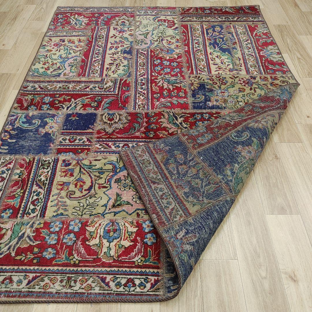 ペルシャ絨毯 パッチワーク アンティーク 206x146手織り クリーニング済み