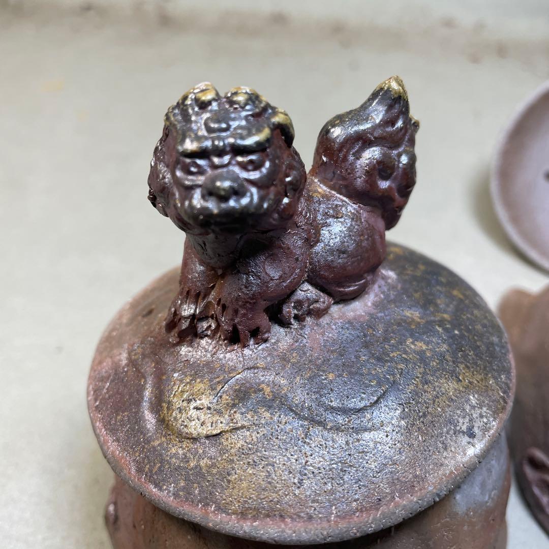 ト*ー様 備前焼　備前手造り龍宝瓶　獅子宝瓶 在銘 ２点セット 煎茶器 急須 煎