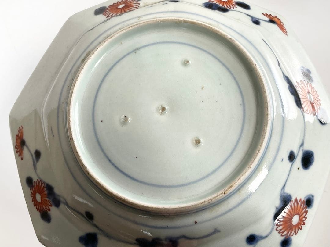 骨董　アンティーク　古伊万里　色絵花瓶獅子図八角皿　輸出伊万里　元禄　輸出手