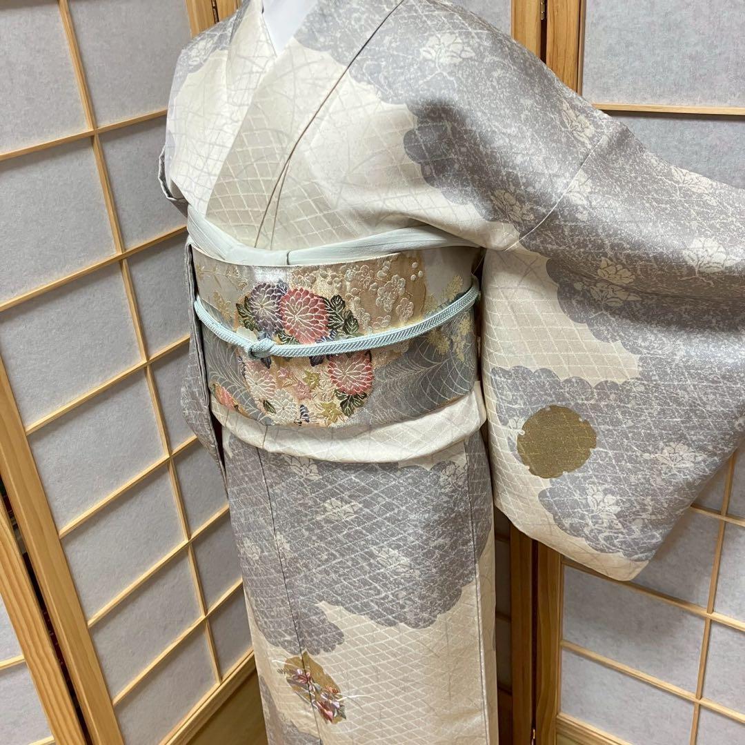 のあ様［4353］訪問着 美品 雪輪花文 金銀彩 逸品 正絹 着物 袷