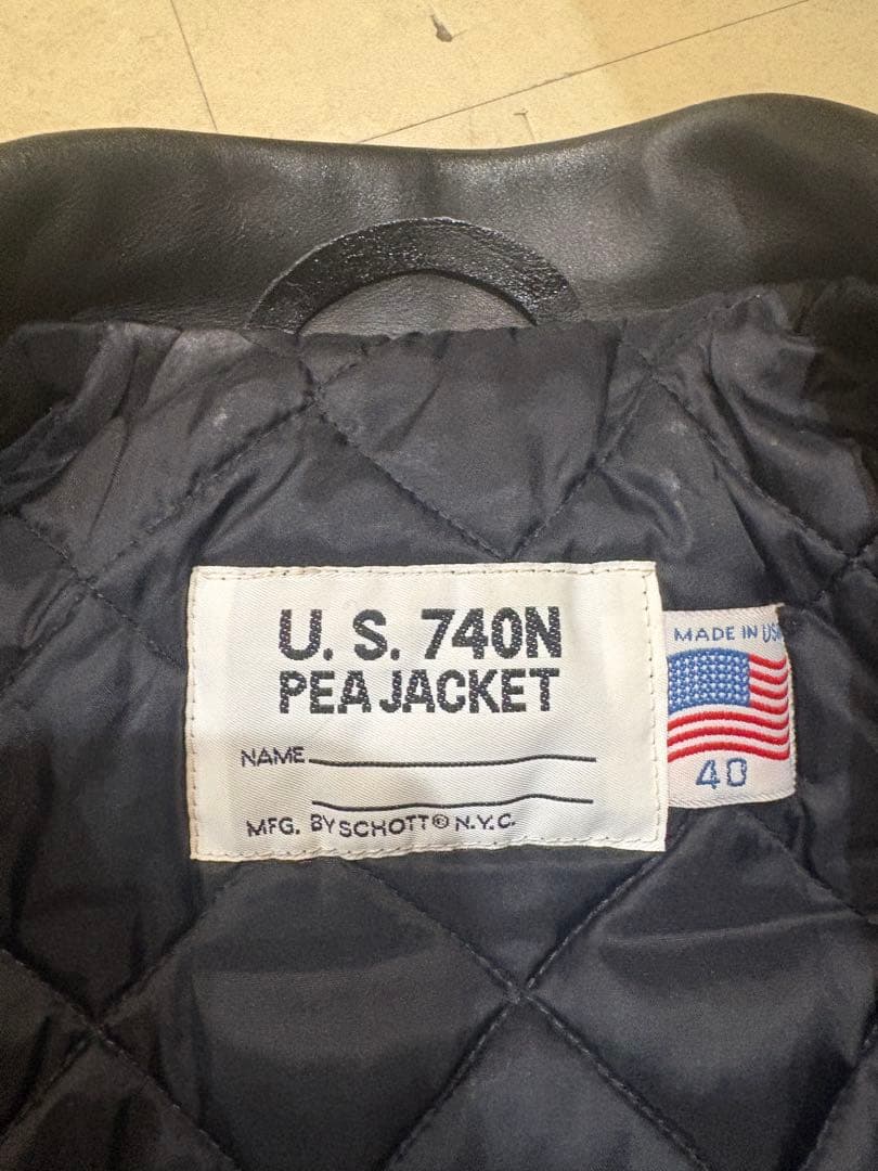 美品 SCHOTT レザー ピーコート40 XLブラック USA製 ショット
