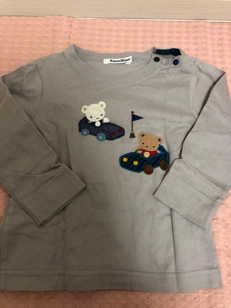 familiar クマと車の長袖Tシャツ2枚セット 90cm