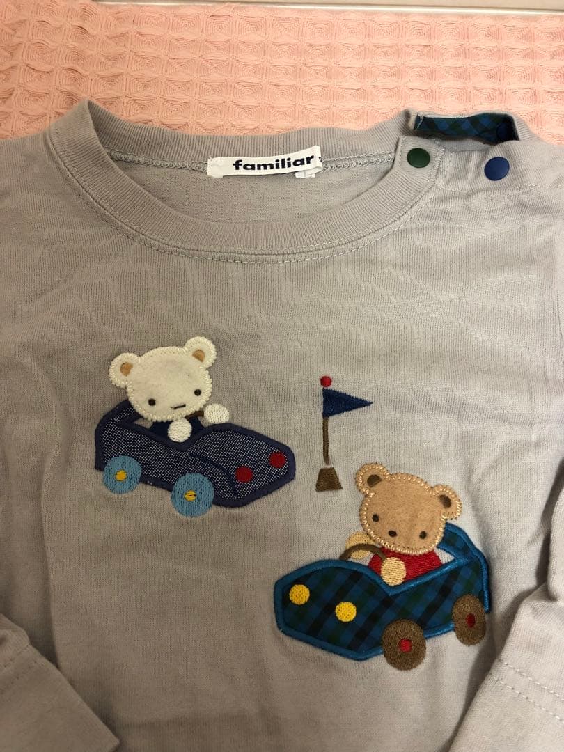familiar クマと車の長袖Tシャツ2枚セット 90cm