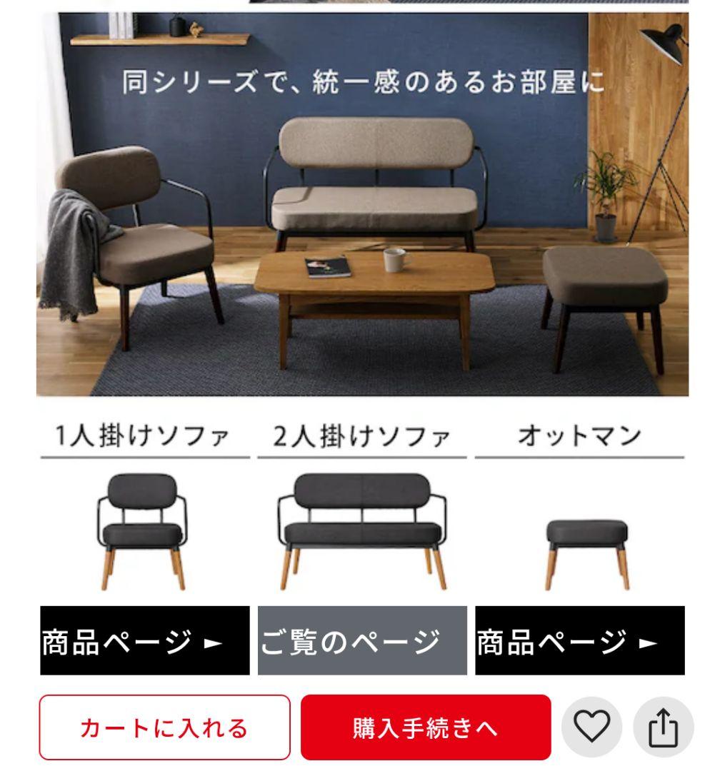 3点 スチールフレームソファ2人掛け＋オットマン 異素材 アイリス