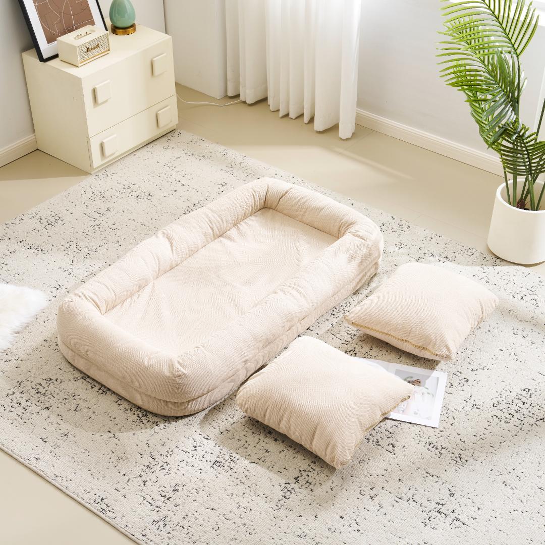 3WAYソファーベッド 枕付き可愛い座椅子 6段階リクライニング折りたたみ式