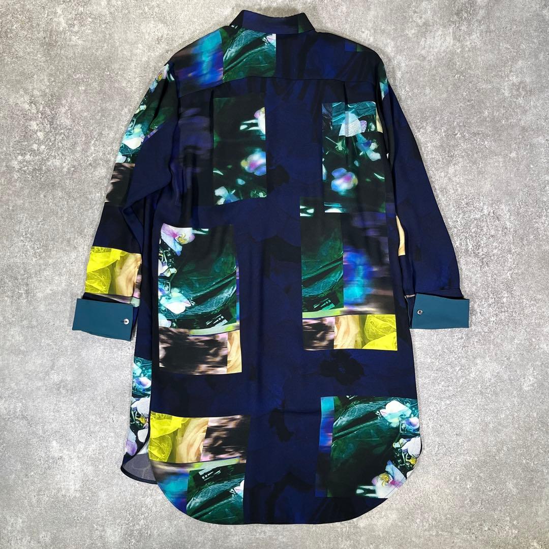 PS Paul Smith フォントモンタージュ　ロングシャツ　40 花　洗える