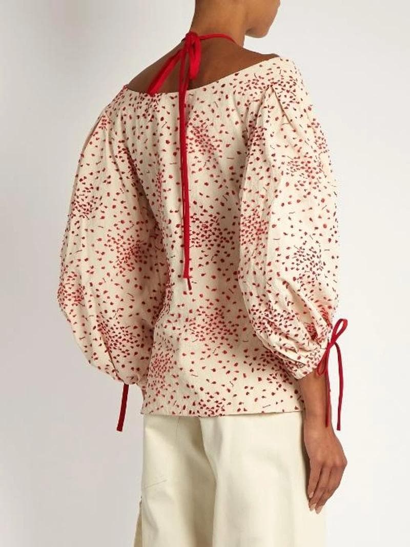 ロージー・アスーリン オフショルダー刺繍コットン混トップスインクリーム