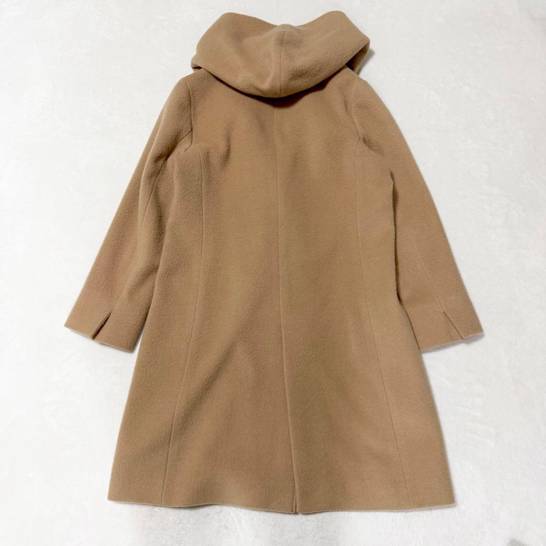 23区 アンゴラ ウール ロングコート ビーバーコート フード 38 キャメル