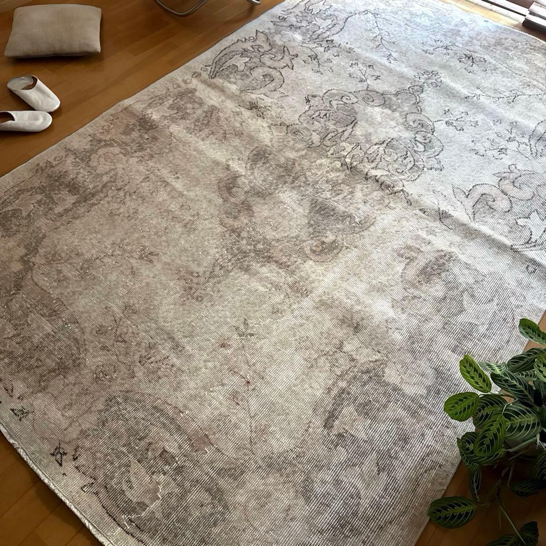 大判160×257 擦れシャビー　色むら　メダリオン　トルコヴィンテージラグ