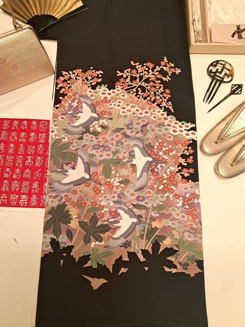 美品❇️作家もの　手描友禅　比翼仕立て　 ５つ紋　総フルセット
