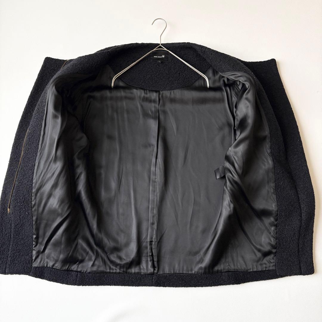 2953y美品　イザベルマラン　ノーカラーボアロングコート　黒