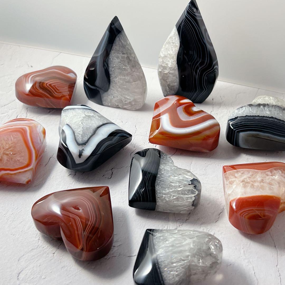 天然石 ブラックアゲート＆カーネリアン ハートパーム＆フレイム