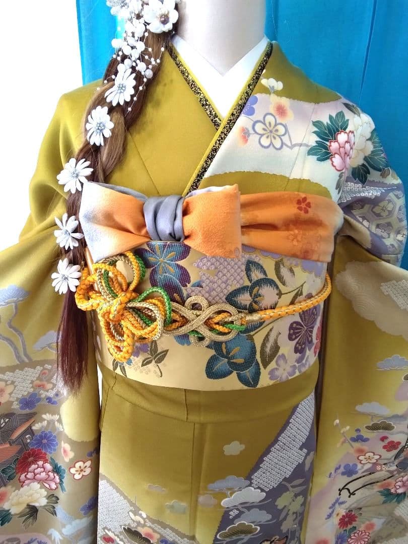 振袖フルセット、正絹振袖成人式、重ね襟、帯揚げ帯締め、西陣袋帯、襦袢、ガード加工