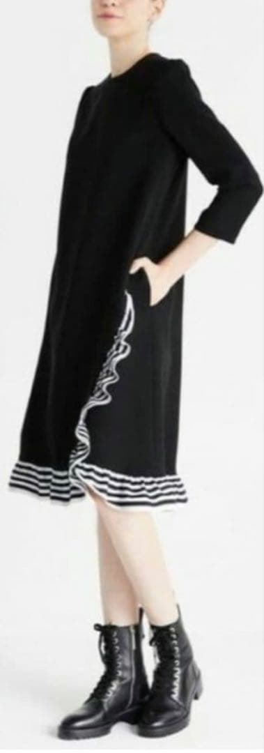 最終価格 ボーダーズアットバルコニー フリル フレア ワンピース ドレス 黒