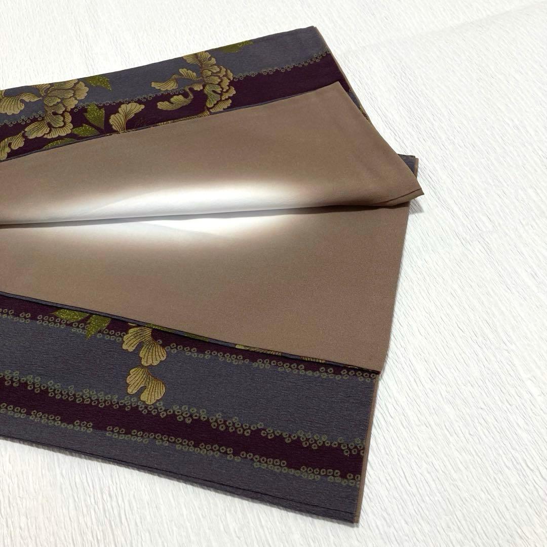 【美品✨】撫松庵　洗える着物　小紋　牡丹　縦縞　灰紫　灰青紫　アンティーク調I3