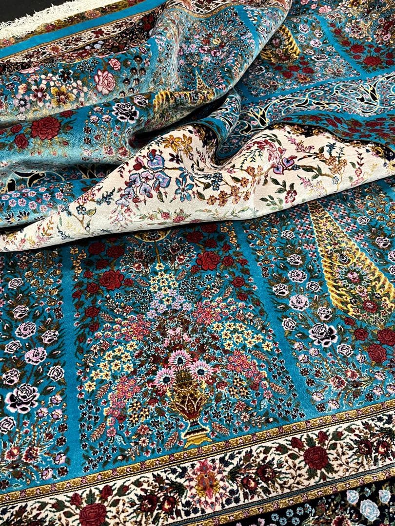 最高級特あ大判ペルシャ絨毯 イラン クム産　シルク100% 手織り289万ノット