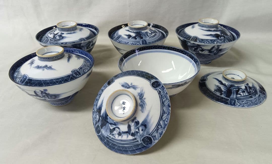 寉峰　蓋付飯椀　5客　茶碗蒸し器　7客 小丼　骨董品　時代物　小鉢　和食器
