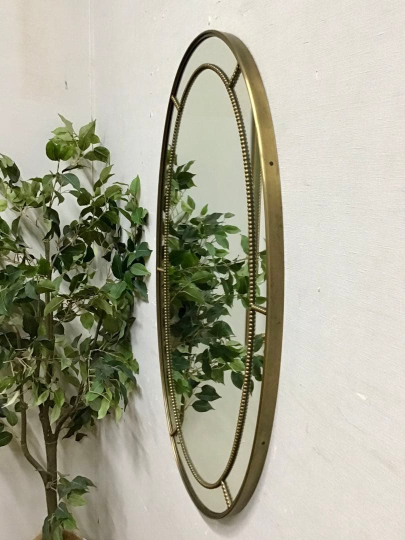 管326☆イタリア製☆真鍮製☆アンティーク☆オーバルミラー☆