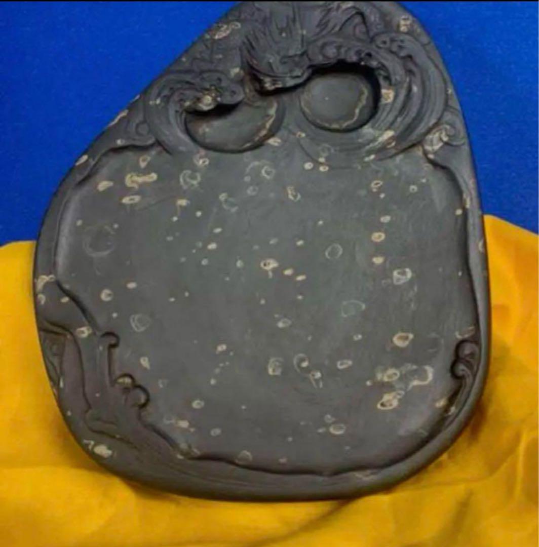 【希少品】清時代　中国古美術 文房具 古歙州金星龍頭硯