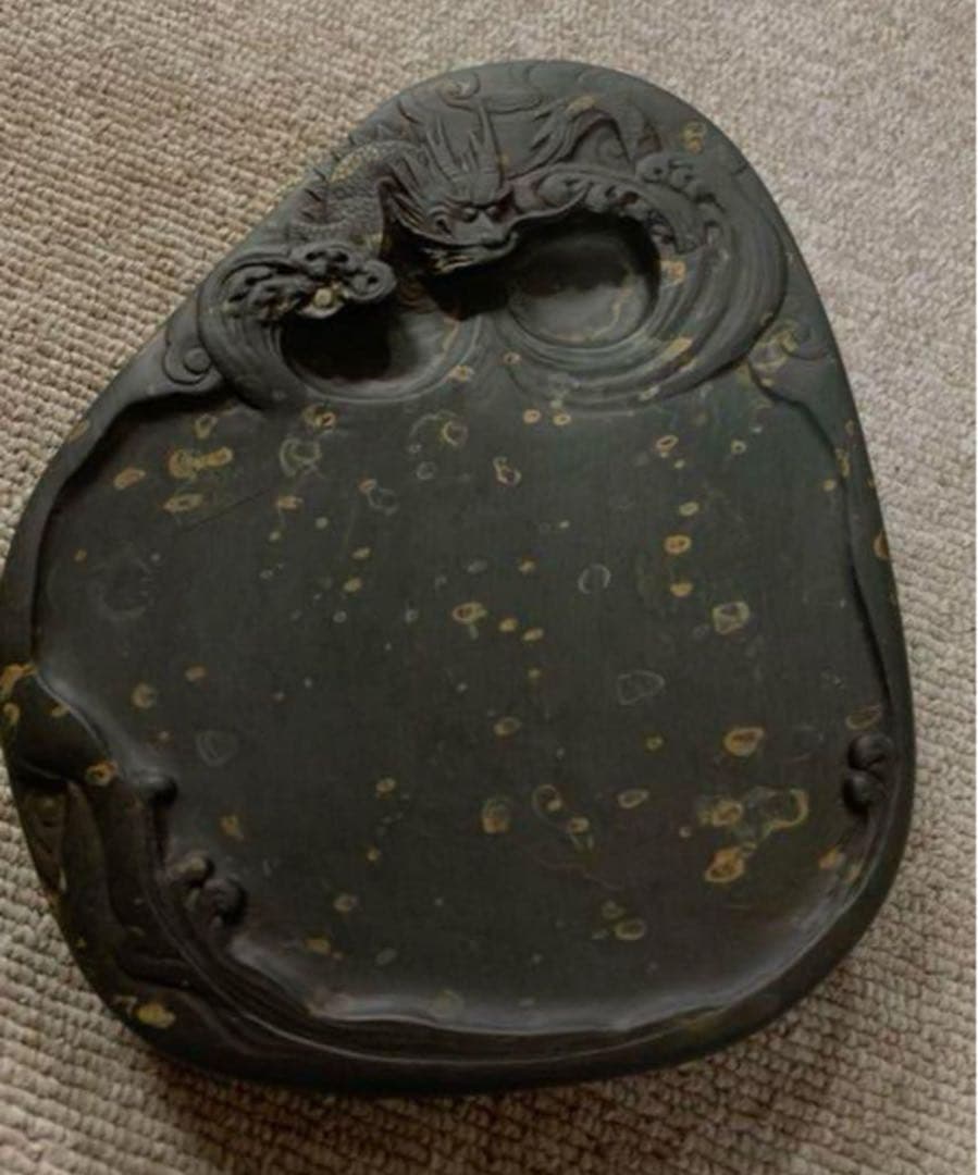 【希少品】清時代　中国古美術 文房具 古歙州金星龍頭硯