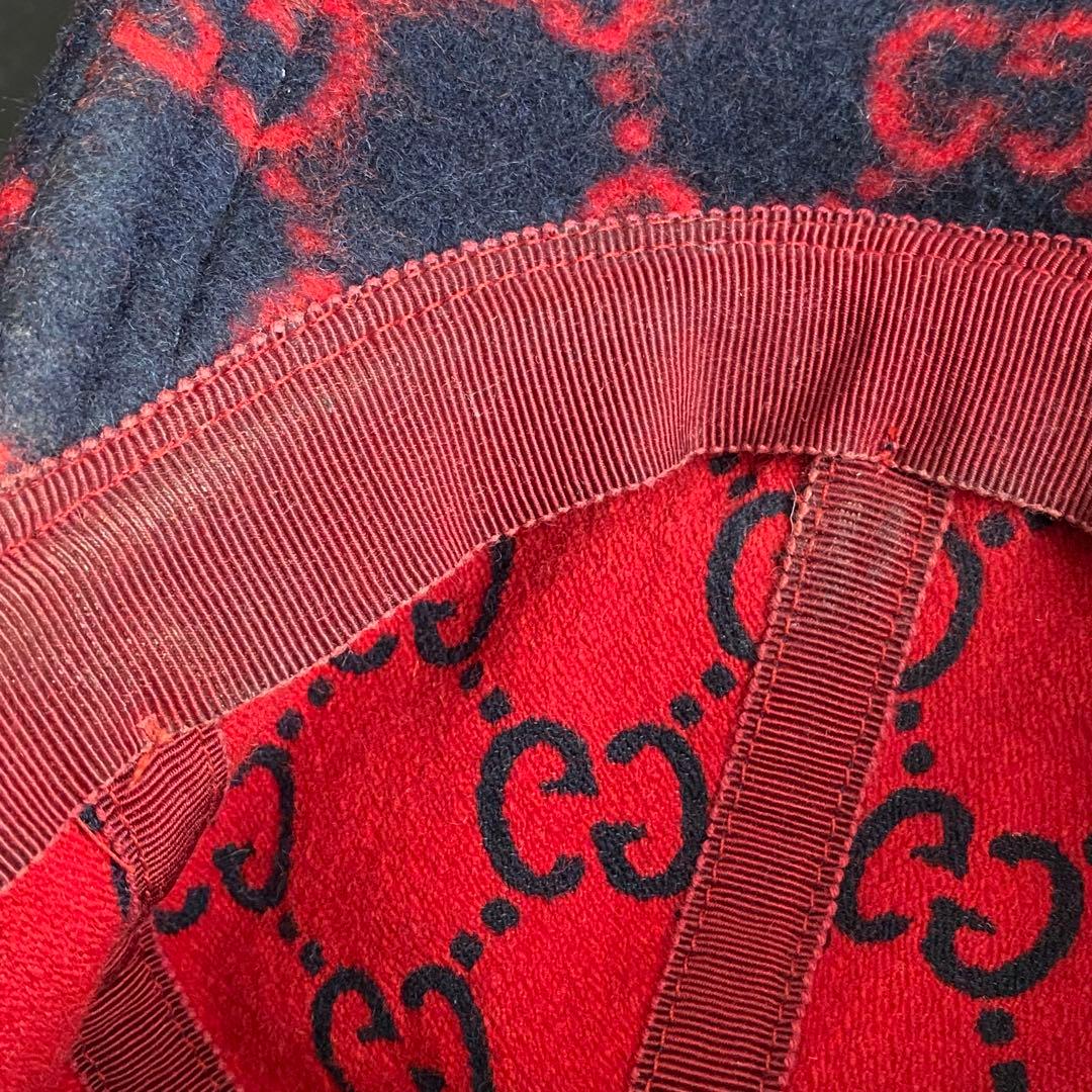 希少　グッチ　GUCCI　ベースボールキャップ　帽子　GG柄　ウール　黒　赤