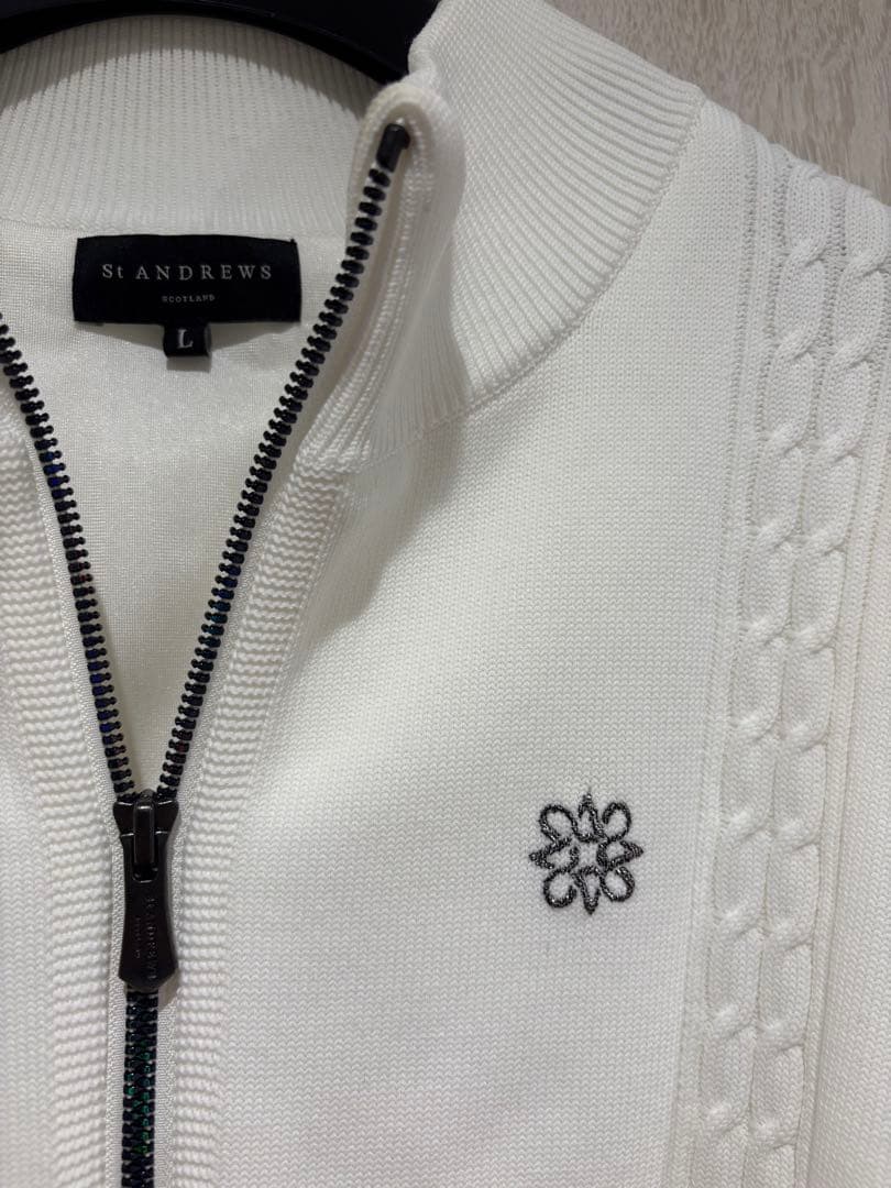 セントアンドリュース　裏地付き　ニットジャケット　ホワイト　メンズ L厚手