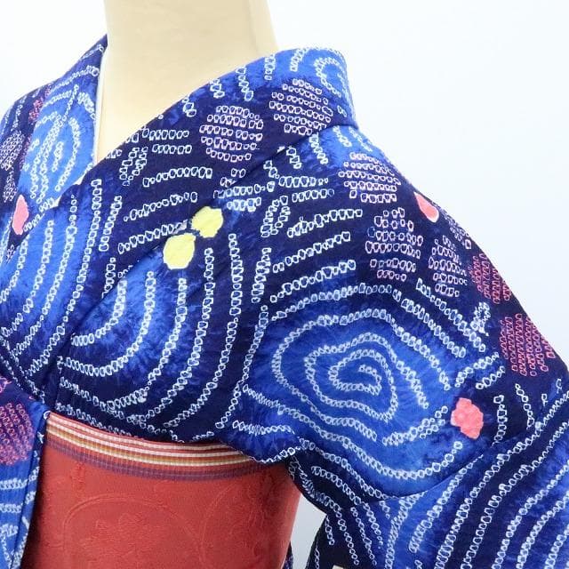 Y3348◆美品 有松鳴海絞り 綿 仕付け糸付 手縫い仕立て 高級浴衣