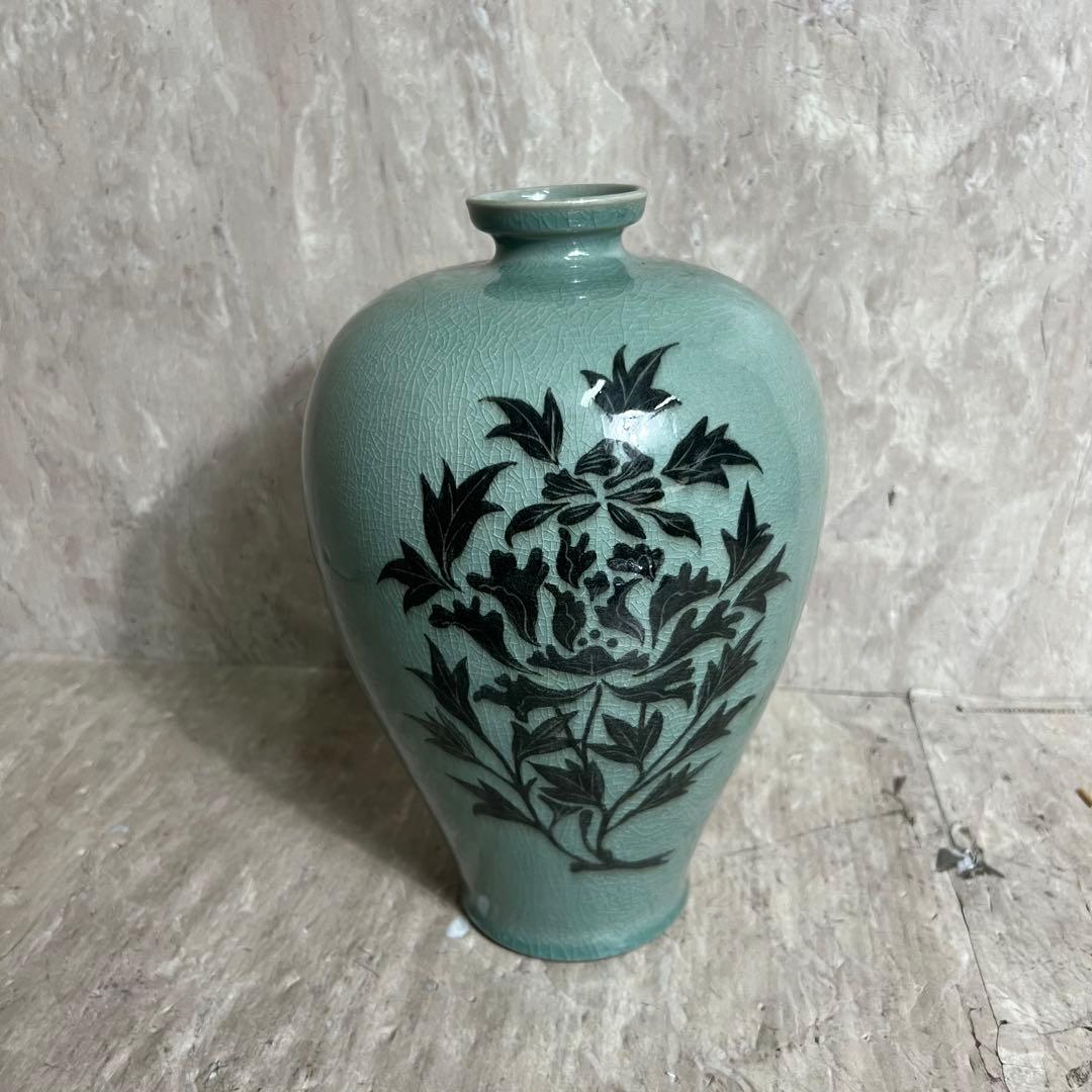 韓国人間文化財 柳海剛 柳根瀅 高麗青磁 花瓶 花器 象嵌 陶磁器 翡色 壺