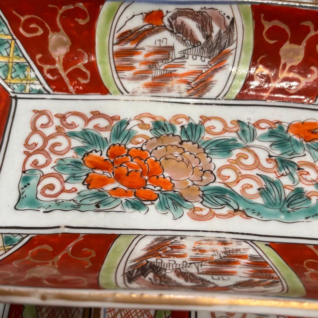 江戸時代　伊万里焼　赤絵　角皿　５枚　完品