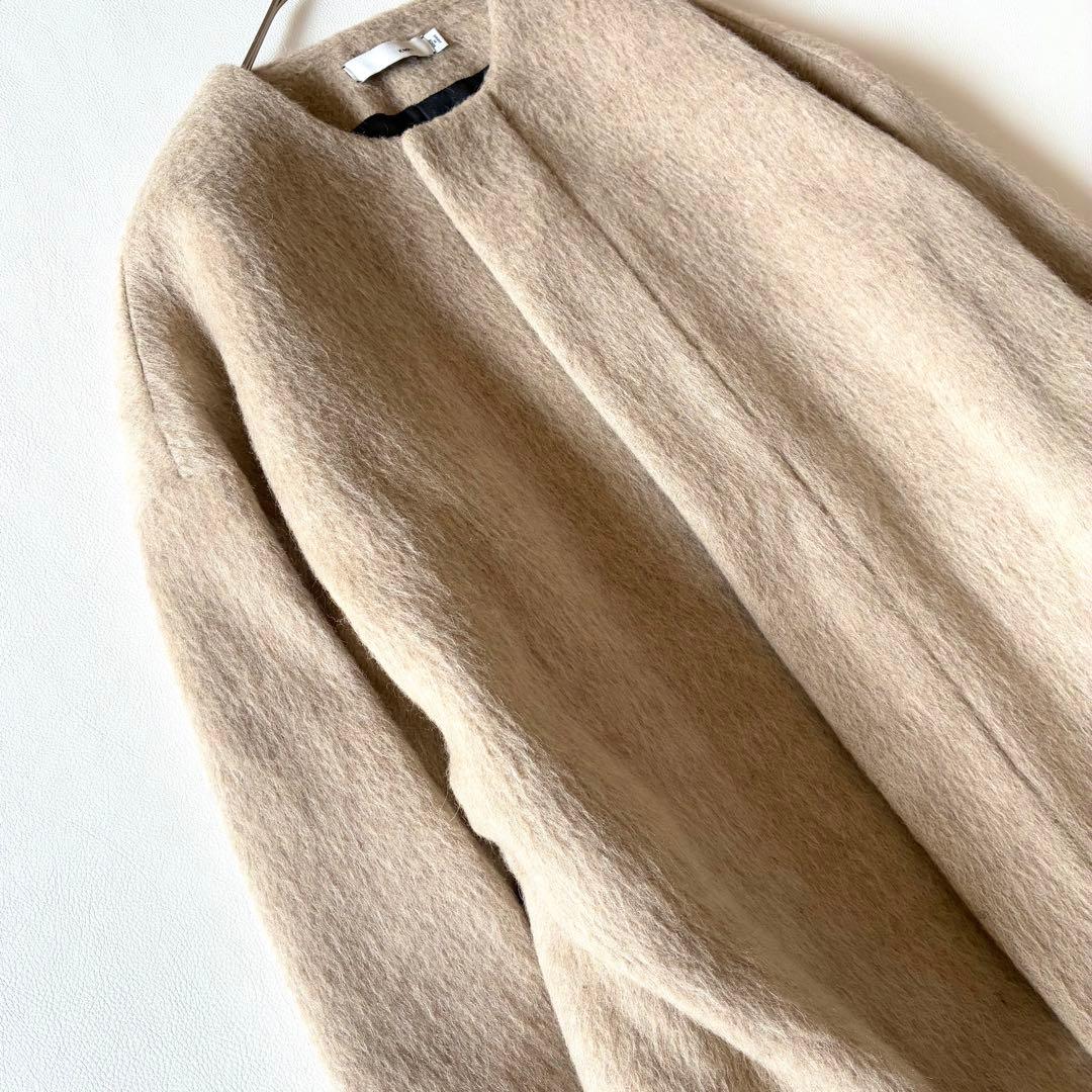 ノット　現行　TOMORROWLAND　ノーカラーシャギーコート　ウール　モヘア