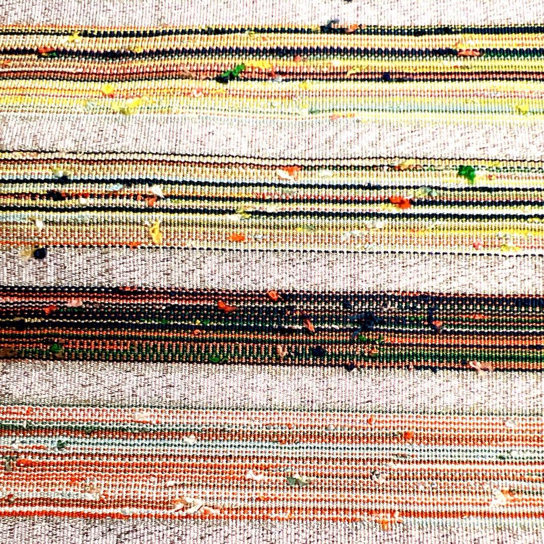 半幅帯　単衣帯　横縞　カラフル　紬　銀糸　着物　124tz