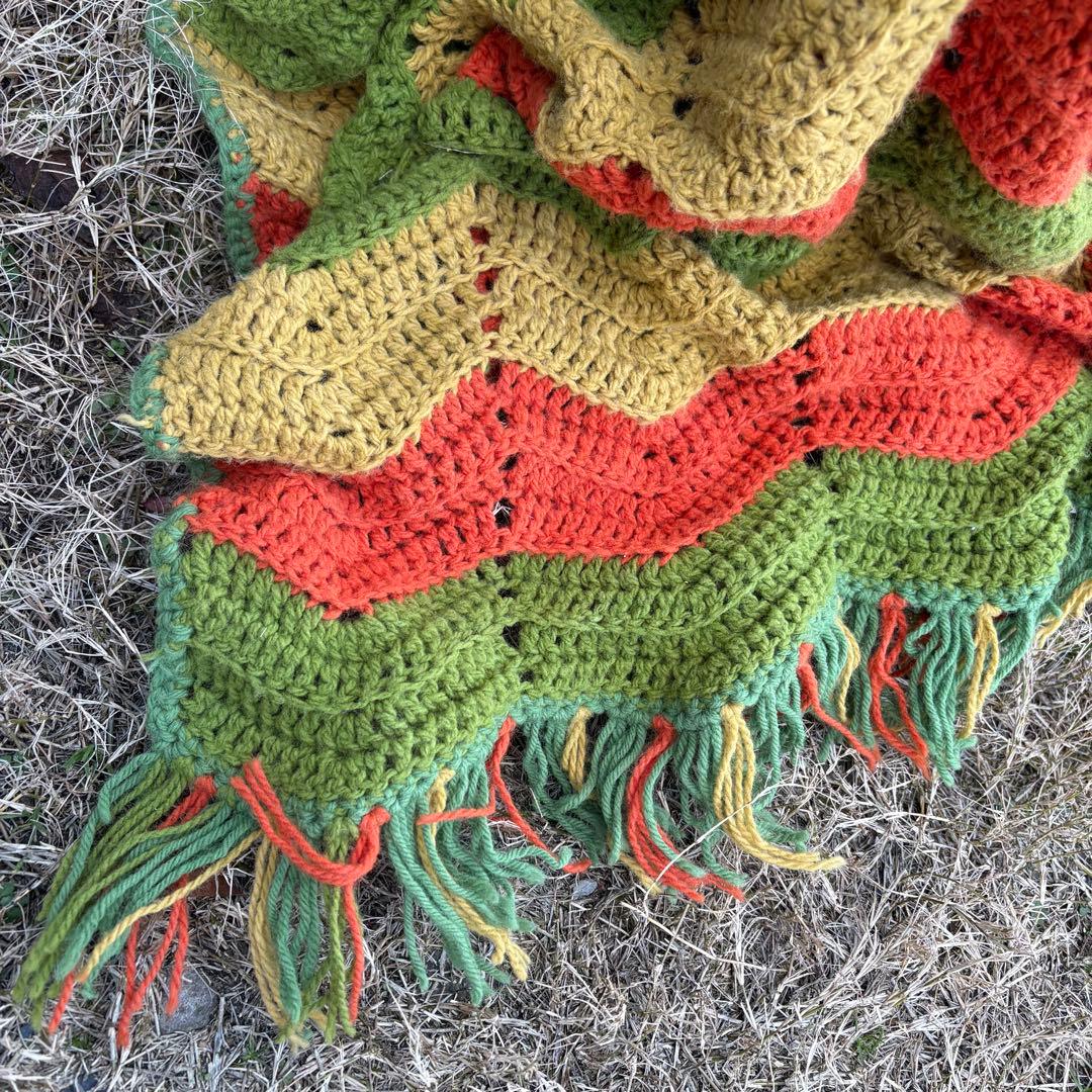 【USA vintage】グラニーブランケット ギザギザ レトロカラー