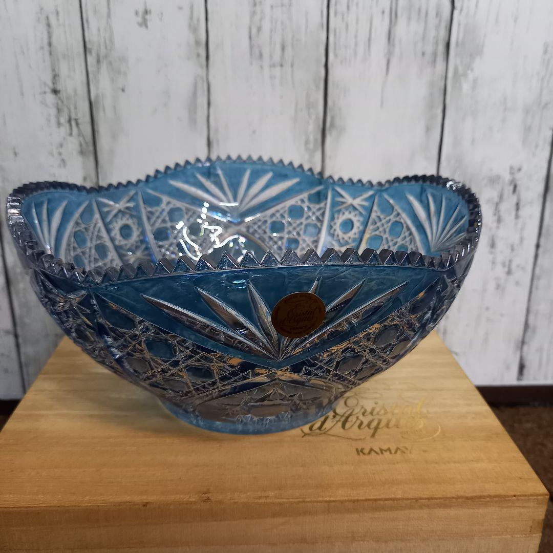 未使用【輸入品】フランス製　青色　クリスタル　カットガラス　ボール　切子ボール