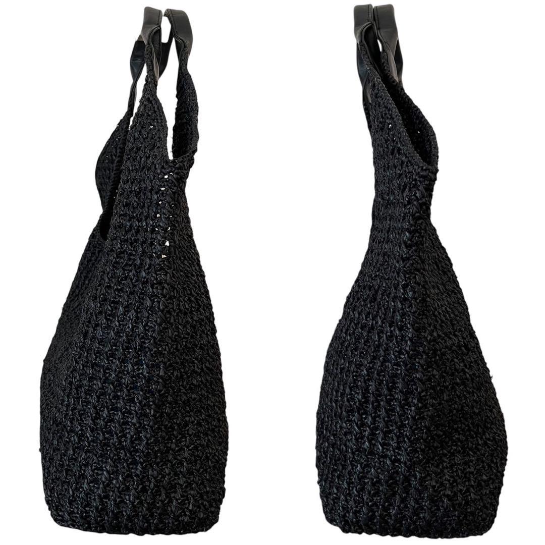 美品　ヘレンカミンスキー　かごバッグ　ラフィア　ブラック　大容量　トートバッグ夏