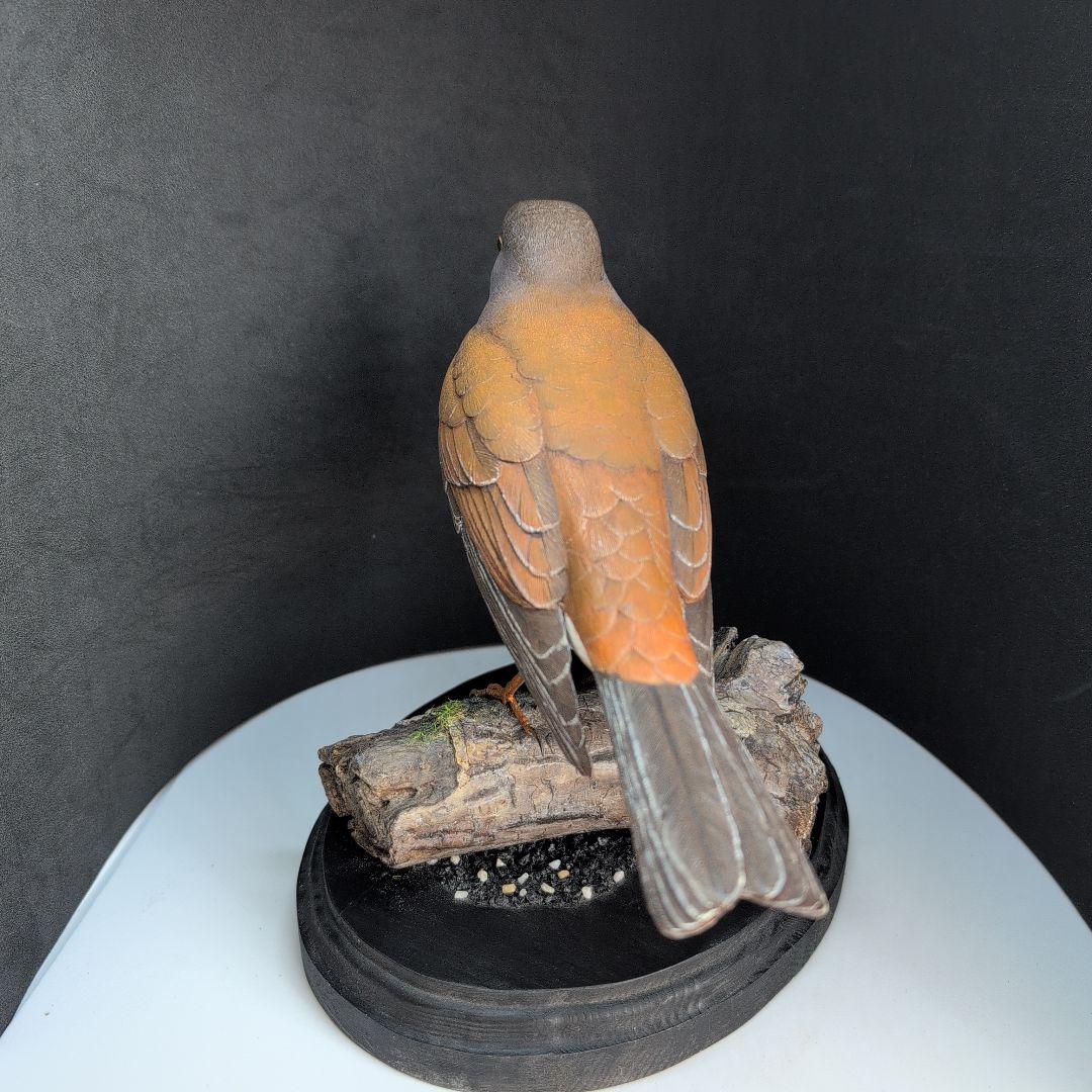 リアルな木製の野鳥　「シロハラ」野鳥彫刻バードカービング　木彫りの野鳥