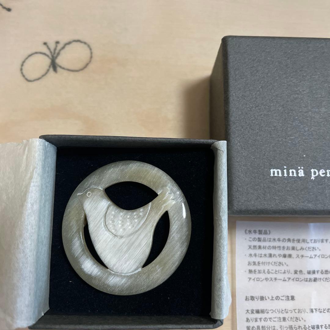 minä perhonen 鳥のブローチ 水牛の角　☆